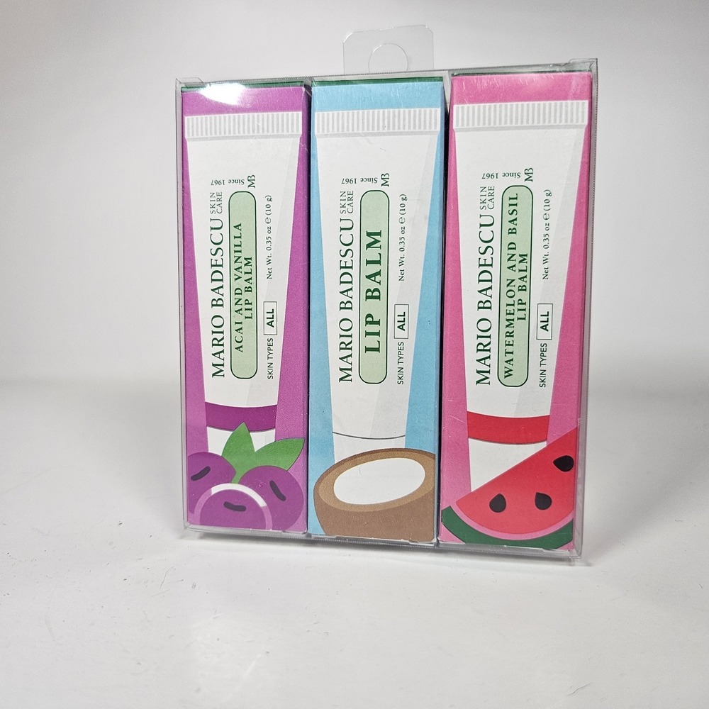 NIB Mario Badescu Skin Care Lip Balm Set Watermelon Basil  Acai Vanilla